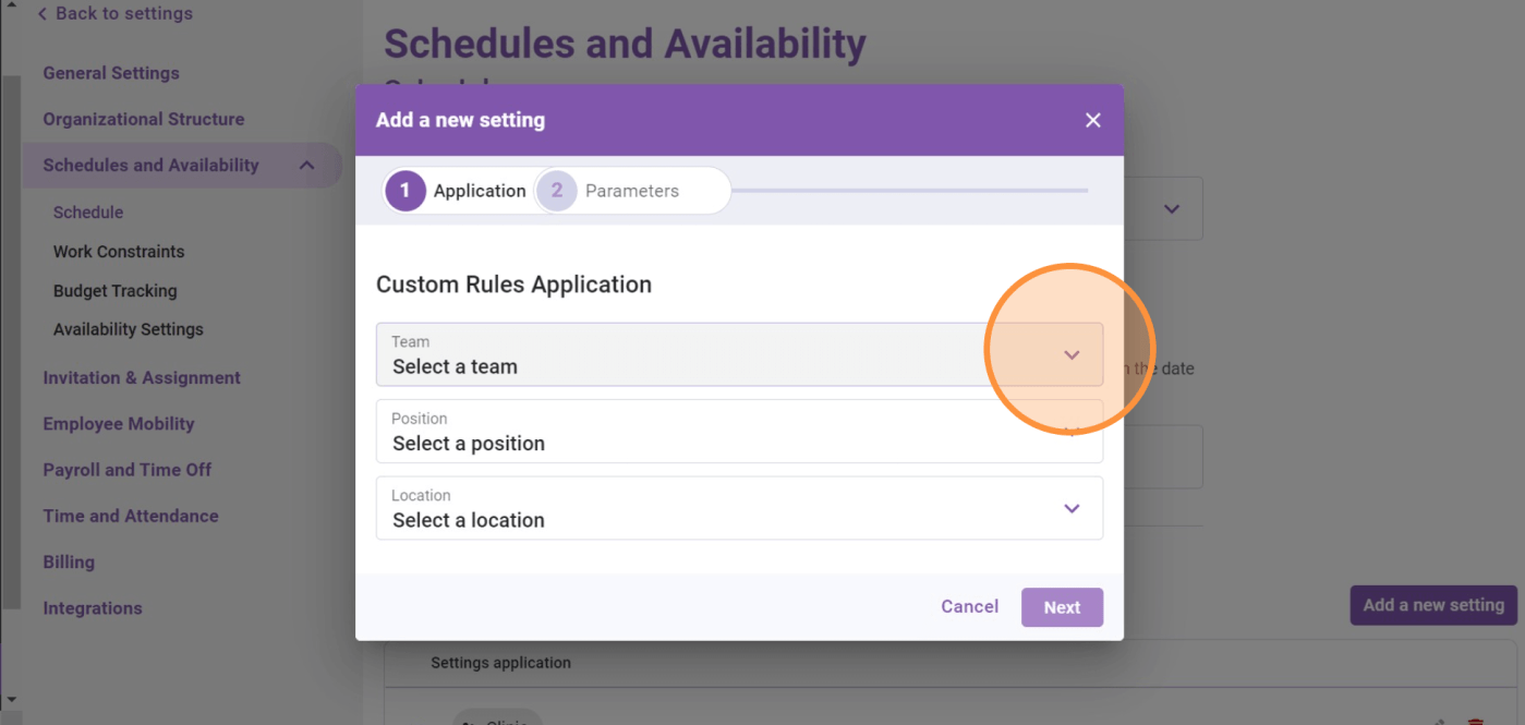 Employee replacement parameters - Evolia software