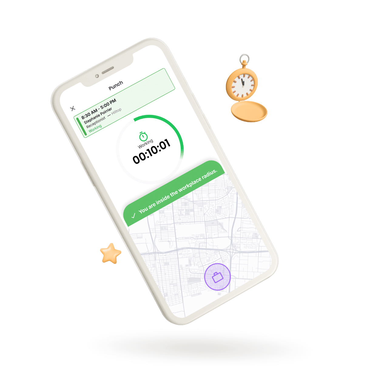 Mobile phone with time clocking software