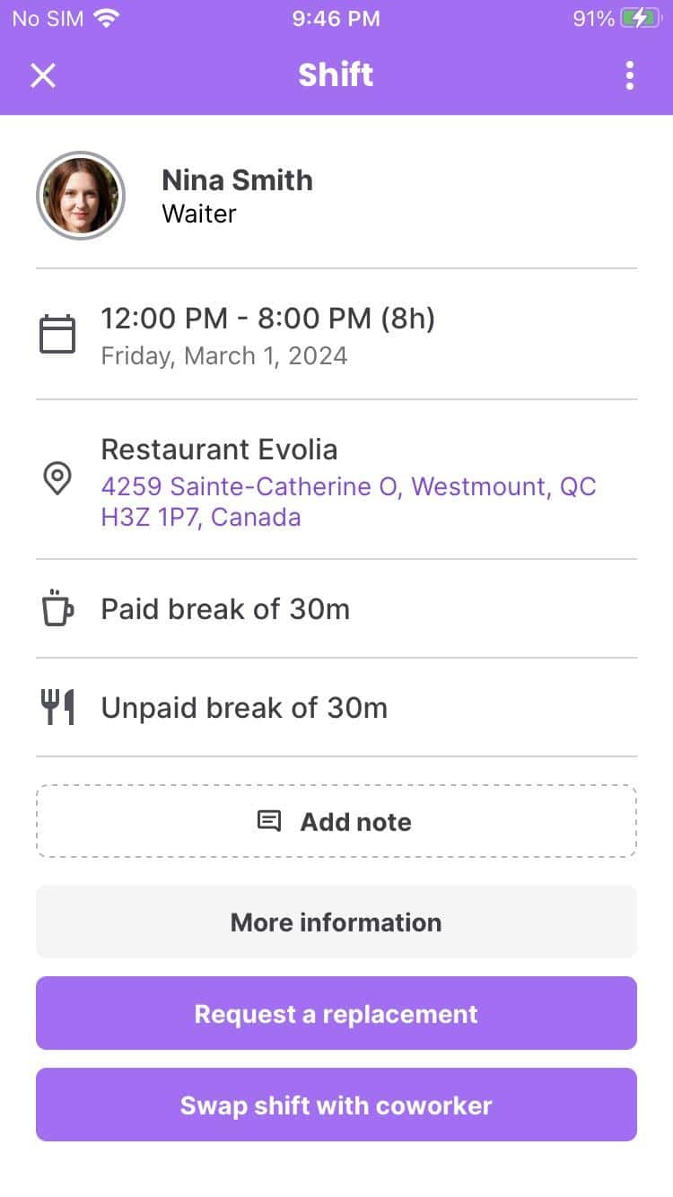 Shift swap in Evolia